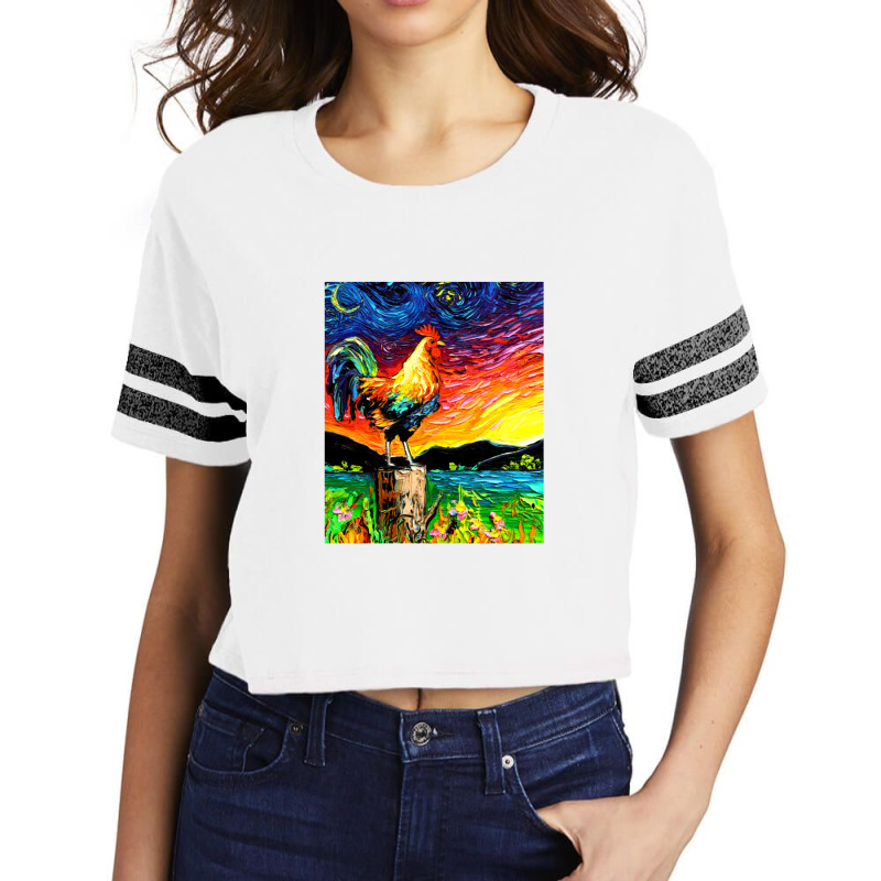 Starry Morning,rooster 1 Scorecard Crop Tee by lissaaniart | Artistshot