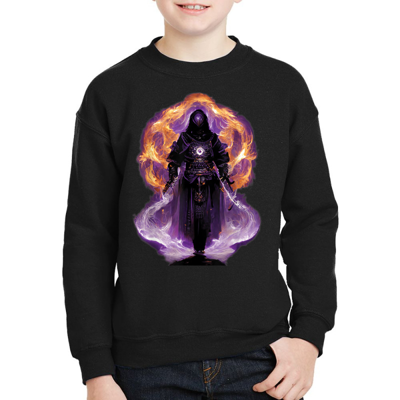 Warlock Holding Sword Surrounded By Blackish Purple Flames Youth Sweatshirt by Tee | Artistshot