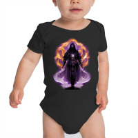 Warlock Holding Sword Surrounded By Blackish Purple Flames Baby Bodysuit | Artistshot