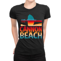 Cannon Beach Skyline Oregon Haystack Rock Souvenir Gifts Ladies Fitted T-shirt | Artistshot