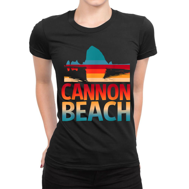 Cannon Beach Skyline Oregon Haystack Rock Souvenir Gifts Ladies Fitted T-Shirt by FrancesTiffany | Artistshot