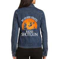 Cocker Spaniel Rides Shotgun Dog Lover Party Ladies Denim Jacket | Artistshot