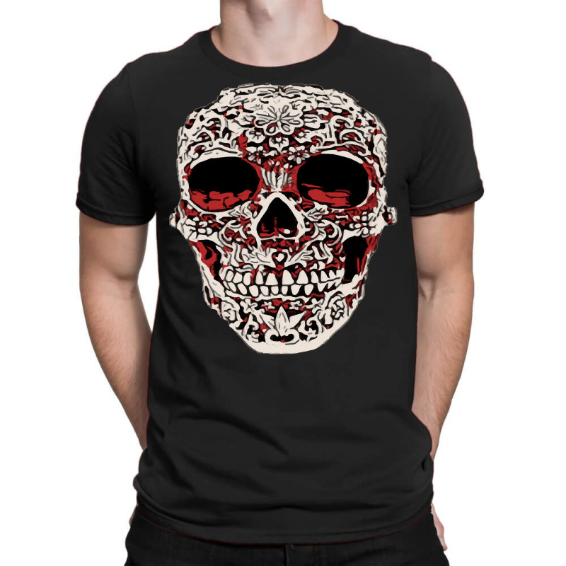 Skull T  Shirt Big Carved Red And White Skeleton Skull Head T  Shirt T-shirt | Artistshot