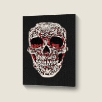 Skull T  Shirt Big Carved Red And White Skeleton Skull Head T  Shirt Portrait Canvas Print | Artistshot