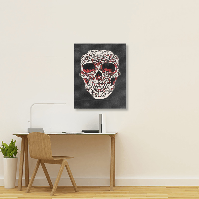 Skull T  Shirt Big Carved Red And White Skeleton Skull Head T  Shirt Portrait Canvas Print | Artistshot