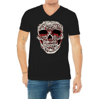 Skull T  Shirt Big Carved Red And White Skeleton Skull Head T  Shirt V-neck Tee | Artistshot