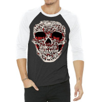 Skull T  Shirt Big Carved Red And White Skeleton Skull Head T  Shirt 3/4 Sleeve Shirt | Artistshot