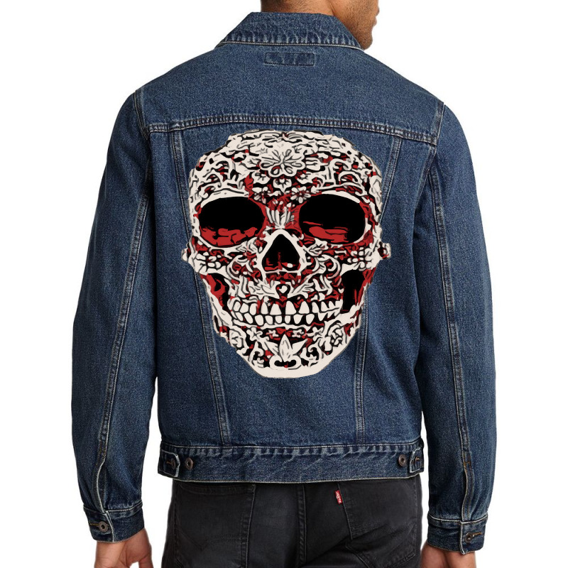 Skull T  Shirt Big Carved Red And White Skeleton Skull Head T  Shirt Men Denim Jacket | Artistshot