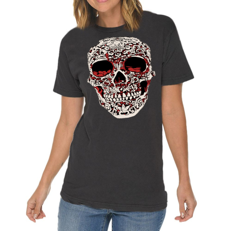 Skull T  Shirt Big Carved Red And White Skeleton Skull Head T  Shirt Vintage T-shirt | Artistshot