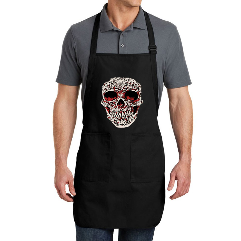 Skull T  Shirt Big Carved Red And White Skeleton Skull Head T  Shirt Full-length Apron | Artistshot