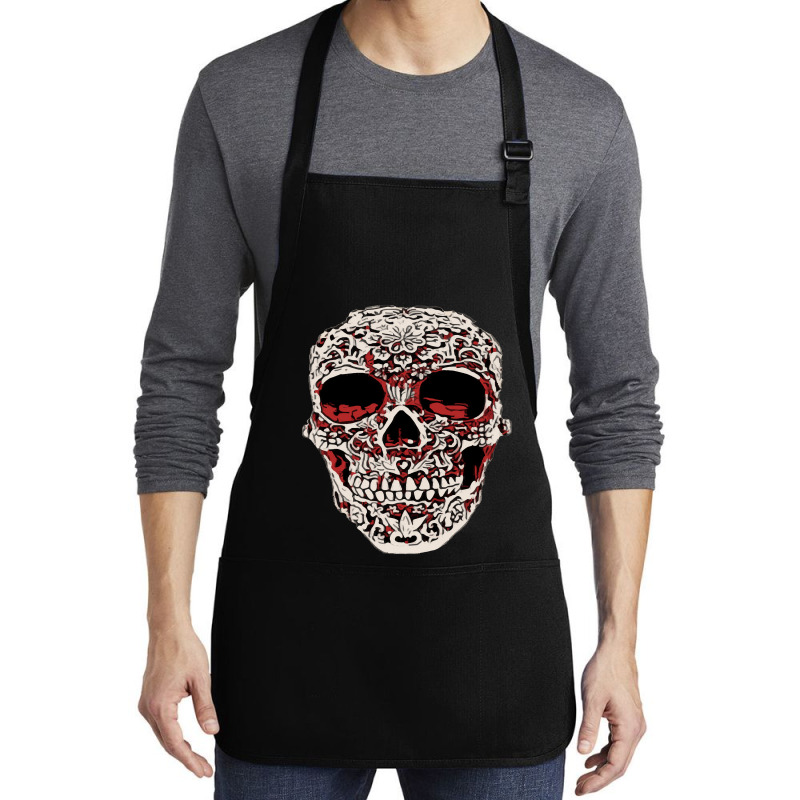 Skull T  Shirt Big Carved Red And White Skeleton Skull Head T  Shirt Medium-length Apron | Artistshot