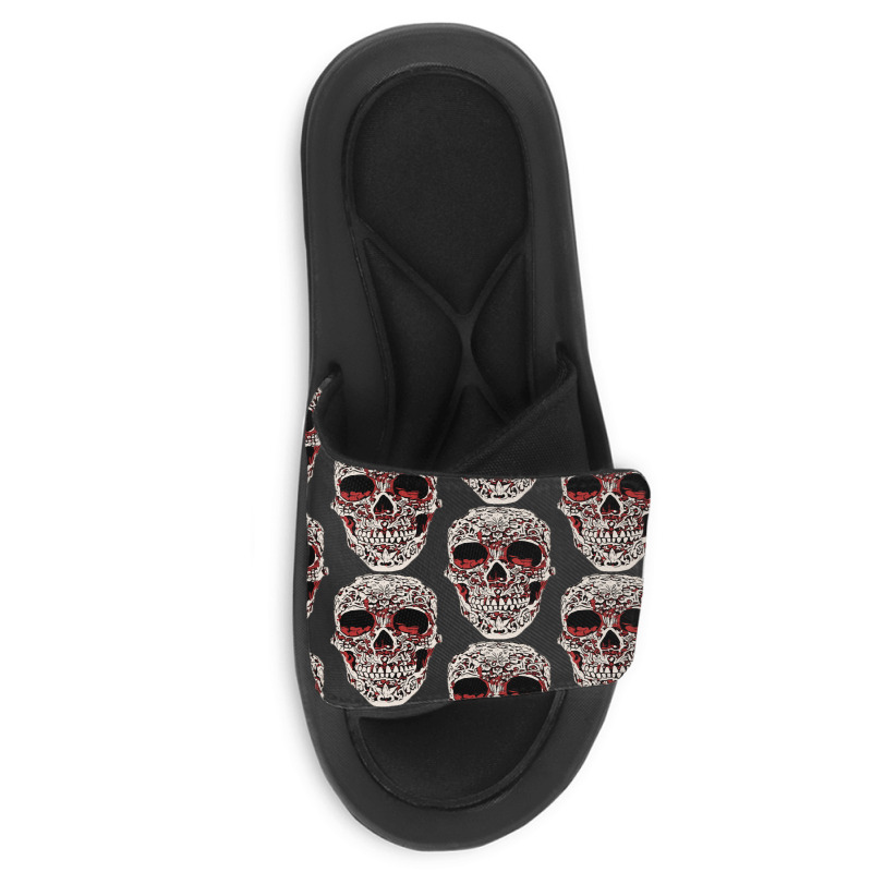 Skull T  Shirt Big Carved Red And White Skeleton Skull Head T  Shirt Slide Sandal | Artistshot