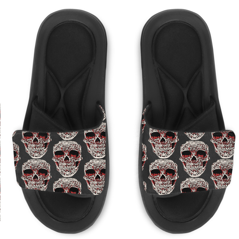 Skull T  Shirt Big Carved Red And White Skeleton Skull Head T  Shirt Slide Sandal | Artistshot