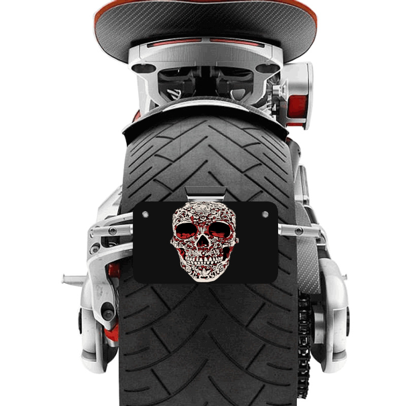 Skull T  Shirt Big Carved Red And White Skeleton Skull Head T  Shirt Motorcycle License Plate | Artistshot