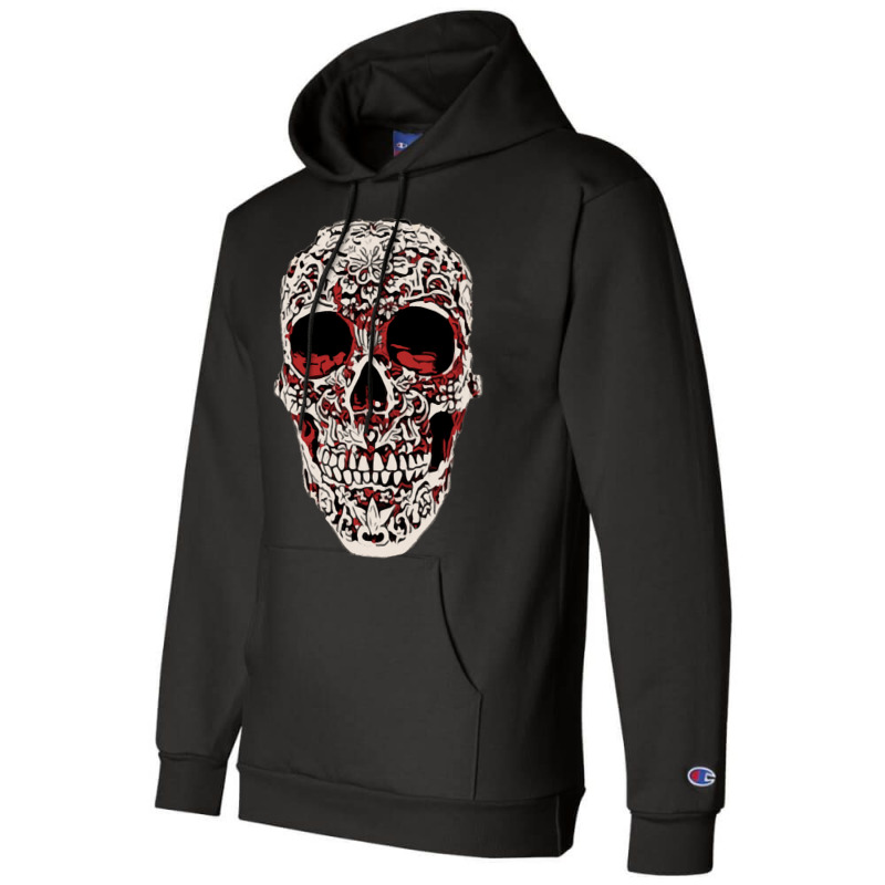 Skull T  Shirt Big Carved Red And White Skeleton Skull Head T  Shirt Champion Hoodie | Artistshot