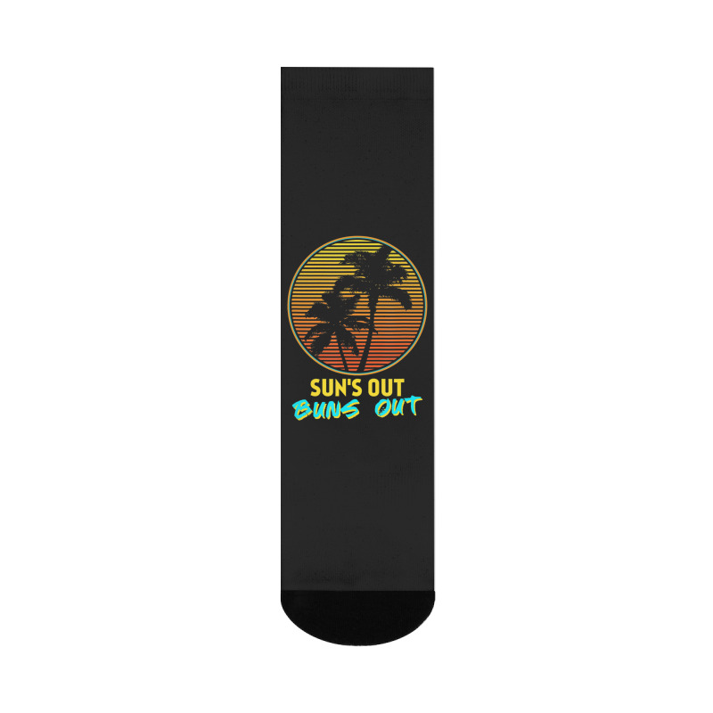 Sun's Out Buns Out Retro 80s Vintage Palm Tree Sunset Crew Socks By ...