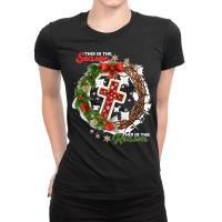 Christmas Wreaththis Is The Season This Is The Reason Jesus Ladies Fitted T-shirt | Artistshot