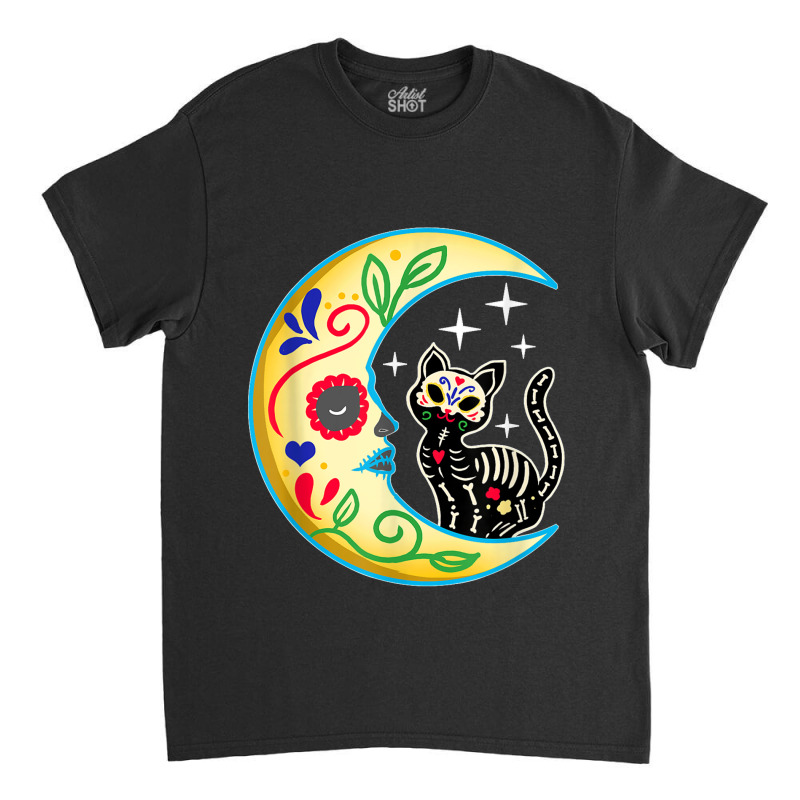 Cat & Moon Sugar Skull Dia De Los Muertos Day Of The Dead Classic T-shirt | Artistshot