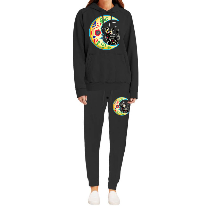 Cat & Moon Sugar Skull Dia De Los Muertos Day Of The Dead Hoodie & Jogger Set | Artistshot