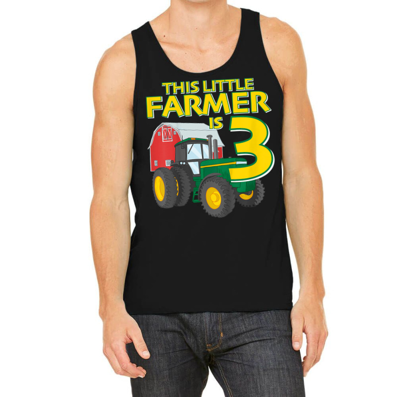 Kids 3 Year Old Green Farm Tractor Birthday Party Farmer 3rd Gift Tank Top | Artistshot