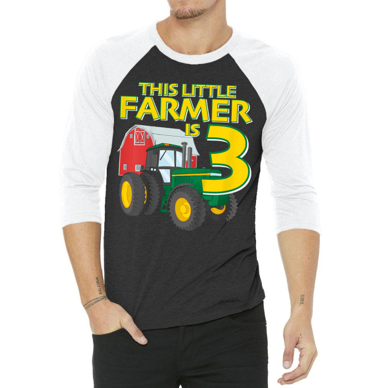 Kids 3 Year Old Green Farm Tractor Birthday Party Farmer 3rd Gift 3/4 Sleeve Shirt | Artistshot