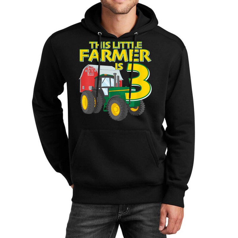 Kids 3 Year Old Green Farm Tractor Birthday Party Farmer 3rd Gift Unisex Hoodie | Artistshot