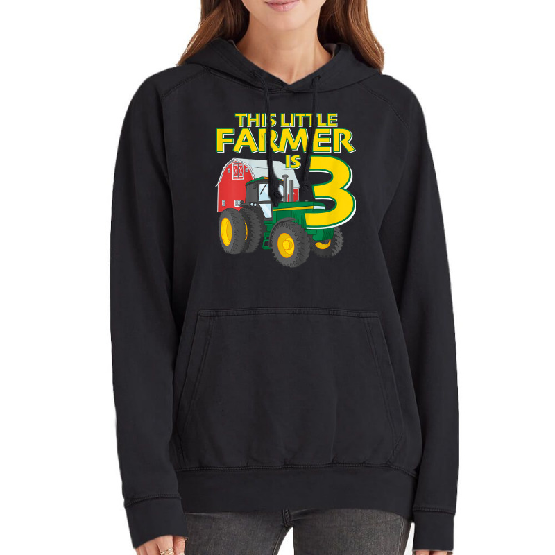 Kids 3 Year Old Green Farm Tractor Birthday Party Farmer 3rd Gift Vintage Hoodie | Artistshot