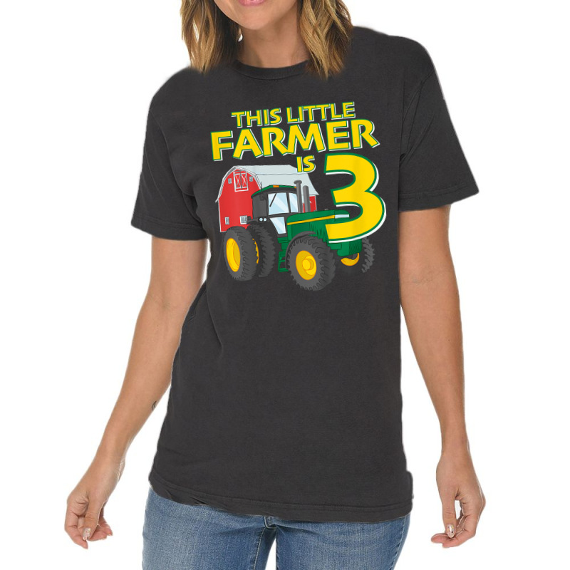 Kids 3 Year Old Green Farm Tractor Birthday Party Farmer 3rd Gift Vintage T-shirt | Artistshot