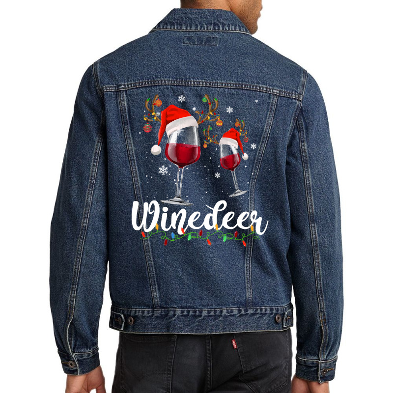 Funny Reindeer Wine For Christmas Party T  Shirt Winedeer   Funny Rein Men Denim Jacket | Artistshot