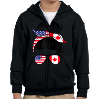 Womens Half American Half Canadian Messy Bun Heritage Canada Usa Youth Zipper Hoodie | Artistshot