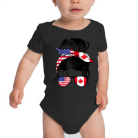 Womens Half American Half Canadian Messy Bun Heritage Canada Usa Baby Bodysuit | Artistshot