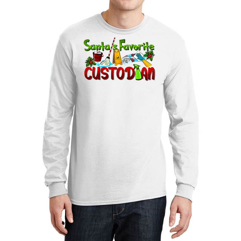 Santa's Favorite Custodian Long Sleeve Shirts | Artistshot