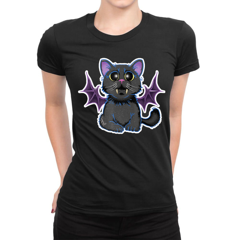 Cute Bat Wing Cat Vampire Funny Halloween Costume Dotd Ladies Fitted T-Shirt by MICHAELFRANCISSMITH | Artistshot