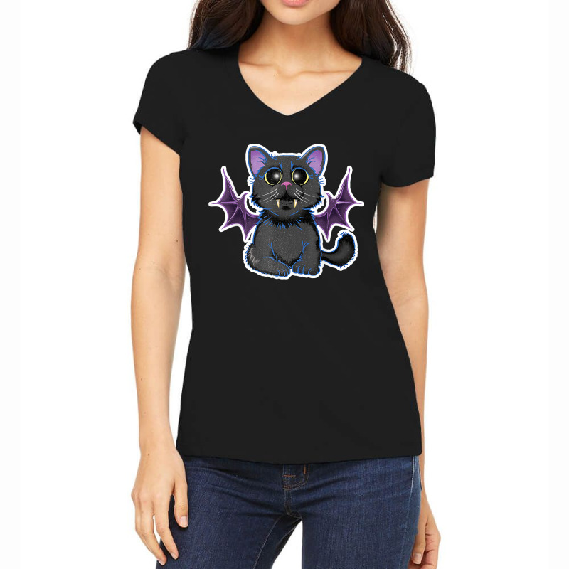 Cute Bat Wing Cat Vampire Funny Halloween Costume Dotd Women's V-Neck T-Shirt by MICHAELFRANCISSMITH | Artistshot