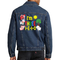 Three I E I O Farm Party 3rd Birthday Girl Outfit 3 Yrs Old Men Denim Jacket | Artistshot