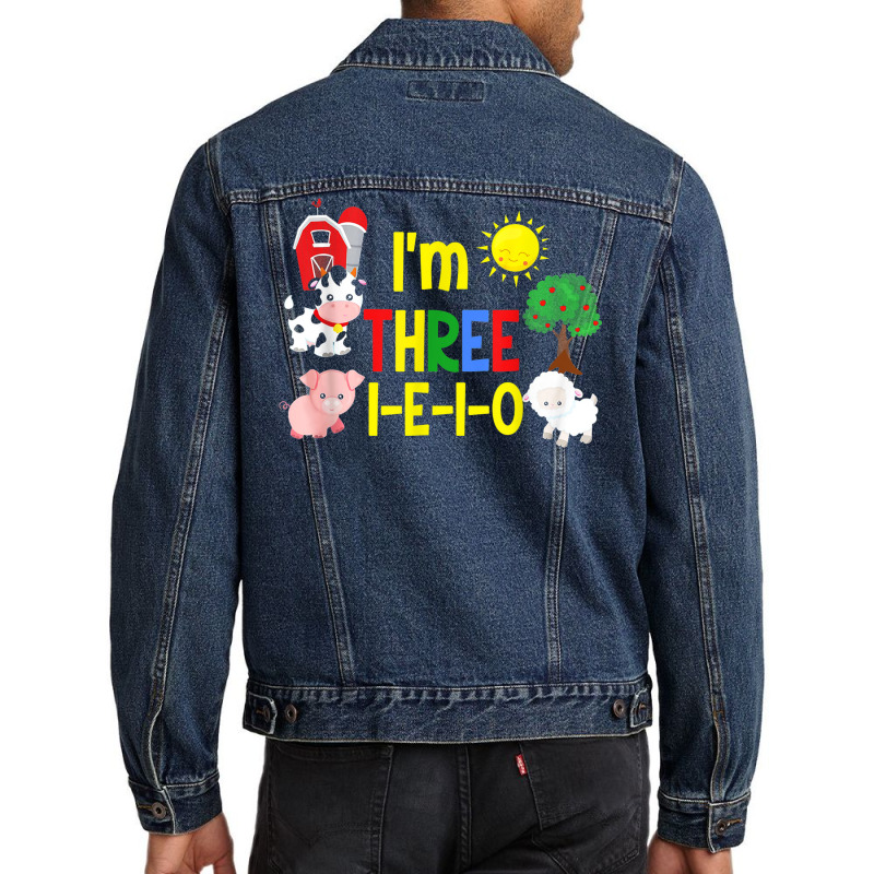 Three I E I O Farm Party 3rd Birthday Girl Outfit 3 Yrs Old Men Denim Jacket | Artistshot