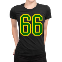 Jersey Number #66 Green Yellow Birthday Sports Number 66 Ladies Fitted T-shirt | Artistshot