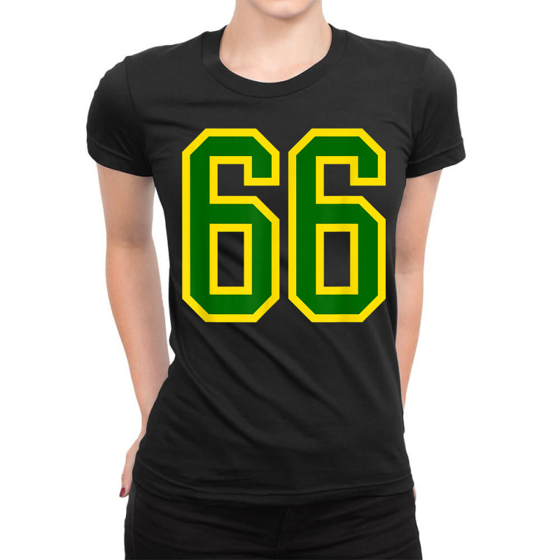 Jersey Number #66 Green Yellow Birthday Sports Number 66 Ladies Fitted T-Shirt by Newdesigns | Artistshot