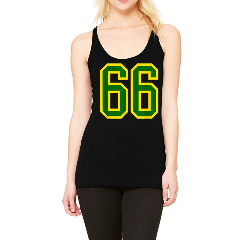 Jersey Number #66 Green Yellow Birthday Sports Number 66 Racerback Tank by Newdesigns | Artistshot