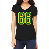 Jersey Number #66 Green Yellow Birthday Sports Number 66 Women's V-neck T-shirt | Artistshot