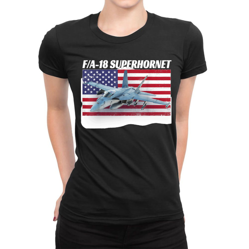 Patriotic American Naval Fa 18 Superhornet Tee In Action Ladies Fitted T-Shirt by cm-arts | Artistshot