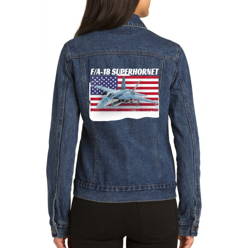 Patriotic American Naval Fa 18 Superhornet Tee In Action Ladies Denim Jacket by cm-arts | Artistshot