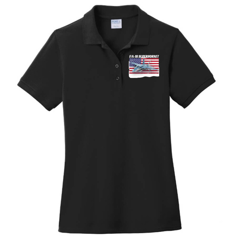 Patriotic American Naval Fa 18 Superhornet Tee In Action Ladies Polo Shirt by cm-arts | Artistshot