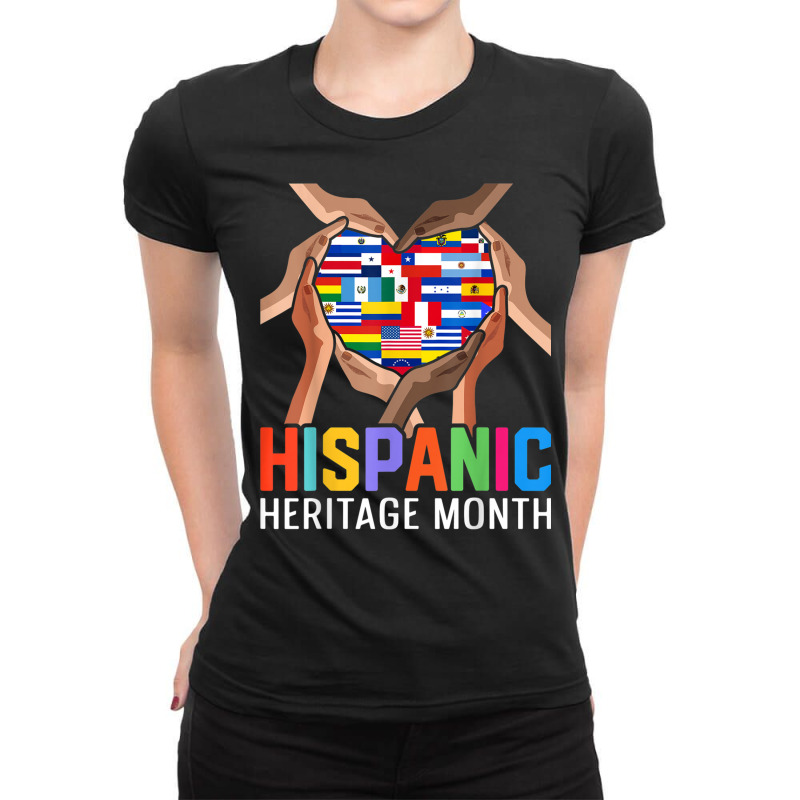 Latin Countries Hands Heart Flags Hispanic Heritage Month T Shirt Ladies Fitted T-Shirt by cm-arts | Artistshot