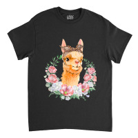 Llama With Leopard Headband Boho Flower Cute Llama Lovers Classic T-shirt | Artistshot