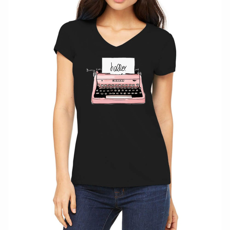 Hand Drawn Vintage Typewriter Writing Machine Women's V-Neck T-Shirt by calesjoanne | Artistshot