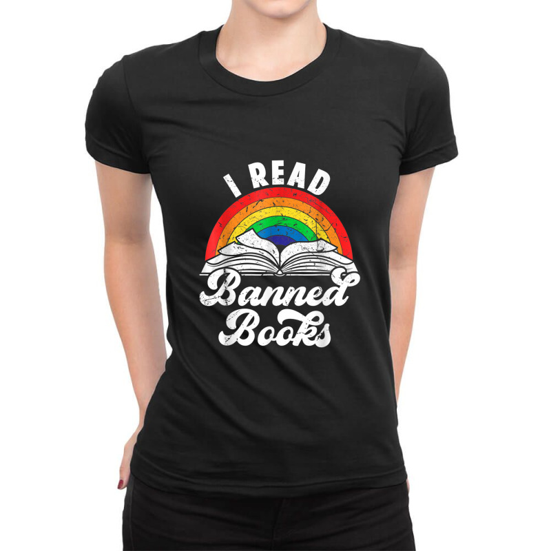 I Read Banned Books Vintage Literature Rainbow Reading Ladies Fitted T-Shirt by RandiCrystalGraber | Artistshot