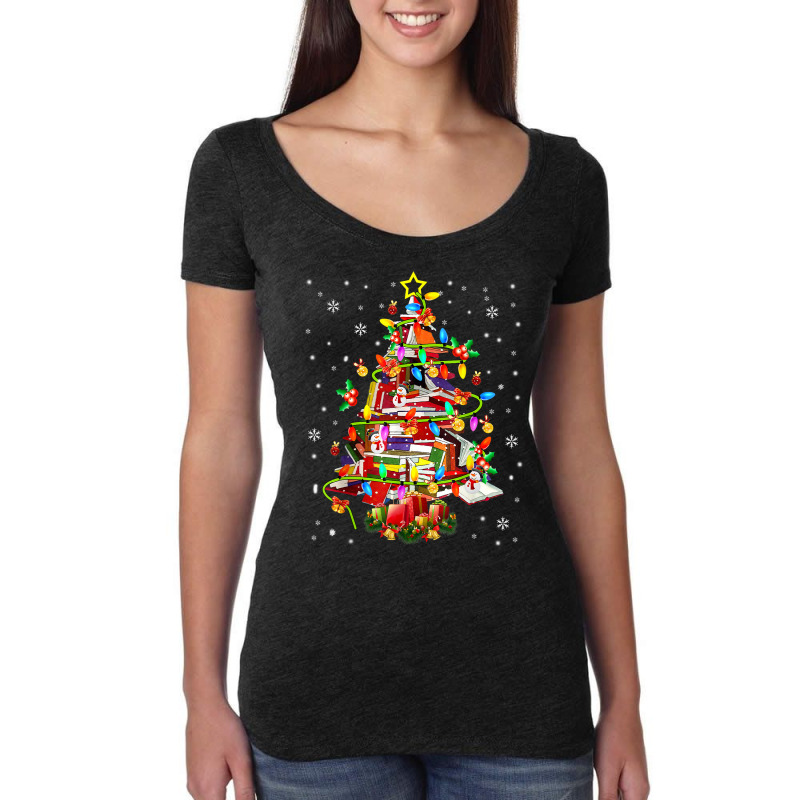 Xmas Tree Library Xmas Lights Tree Book Lover Librarian T Shirt Women's Triblend Scoop T-shirt by cm-arts | Artistshot