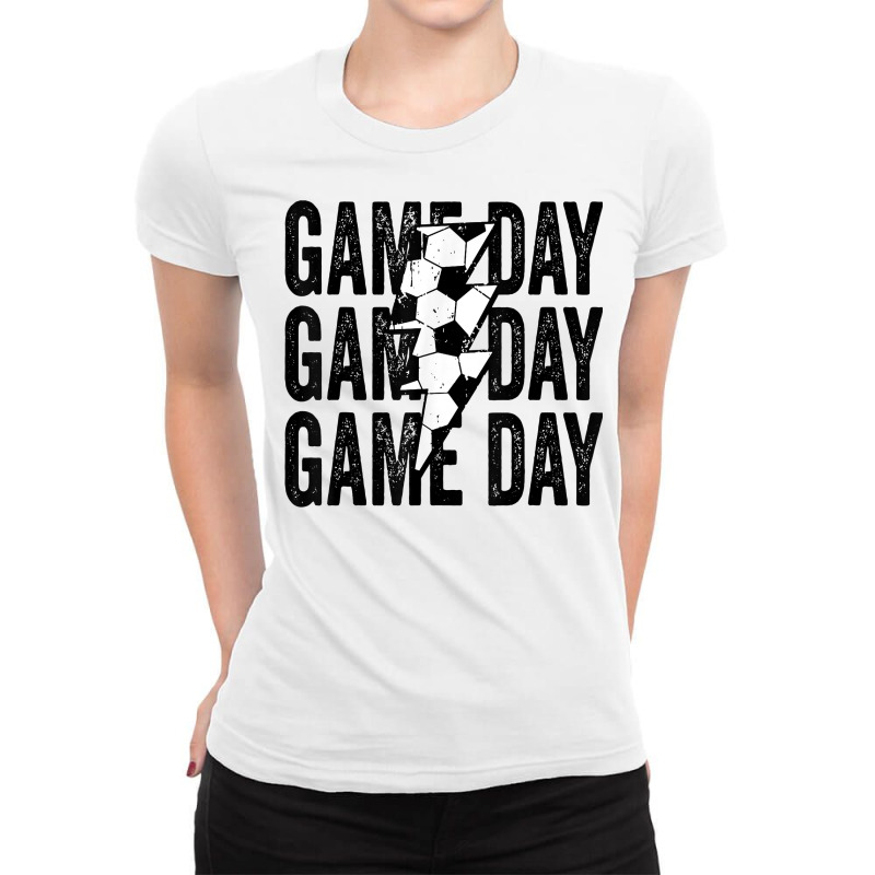 Vintage Game Day Soccer Lightning Bolt Funny Soccer Lover T Shirt Ladies Fitted T-Shirt by cm-arts | Artistshot