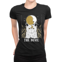 Devil Cat Moon Tarot Card Pagan Goblincore Goth Occult Sweatshirt Ladies Fitted T-shirt | Artistshot